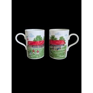 Cath Kidston Football Soccer Fine Bone China Queens Mug Set of 2 Vintage